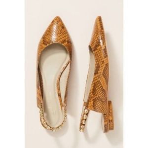 Anthropologie Guilhermina Honey Snake Print Embellished Slingback Flats - Size 7